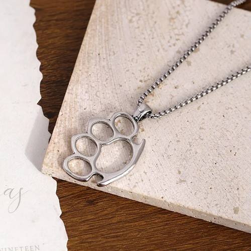 Silver knuckle duster pendant - duster,