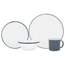 16pc White Enamel Dinnerware