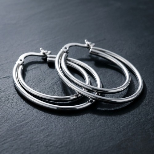 Silver double oval hoop - silver,