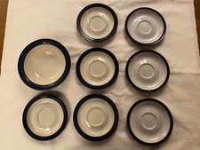 Denby Blue & White Part Service of 4 Side Plates,  3 Saucers & One Dessert Bowl