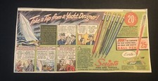 1950’s Scripto Pens & Pencils Yacht Sailing Thunderstorm Comic Newspaper Ad 2D21