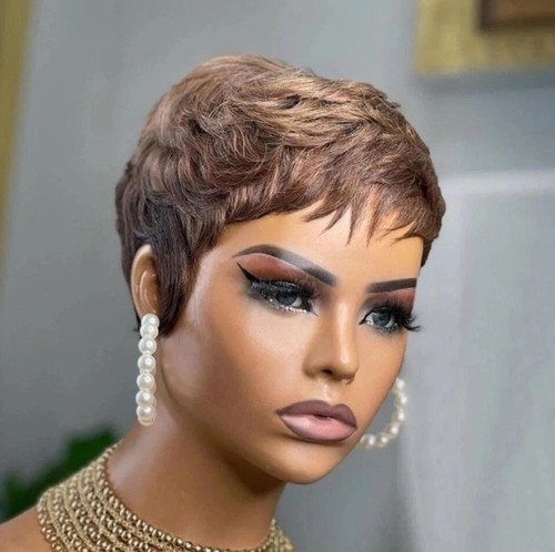 Brown pixie cut wig human - wig,