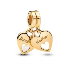 Sterling Silver Mother Daughter Engraved Gold Plated Charms + FREE Bracelet UK