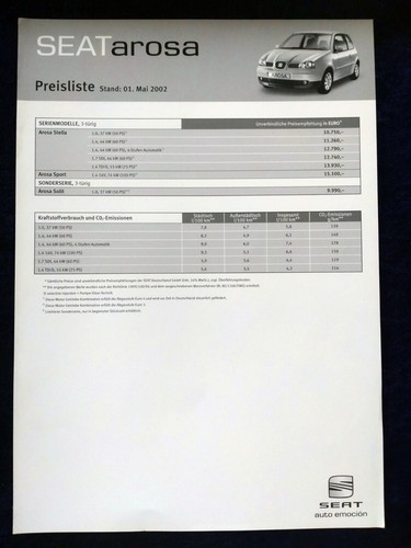 Seat arosa brochure 2002 - seat, 05.2002