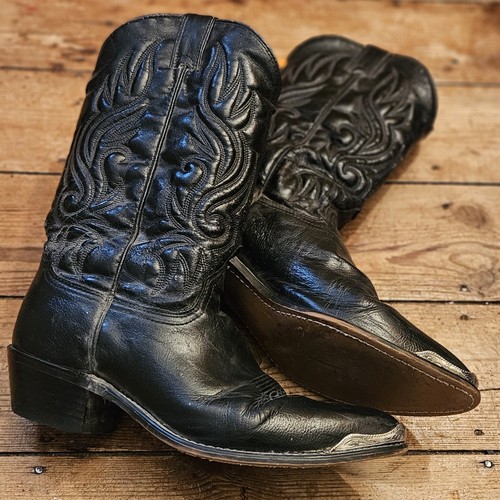 Vintage black leather cowboy - leather,