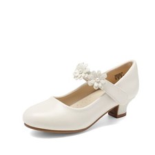 Girls Mary Jane Dress Shoes Pumps Low Heels Flower Party Wedding Pumps