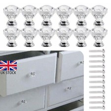 12x Diamond Cabinet Clear Crystal Door Knobs Sets Cupboard Drawer Handle