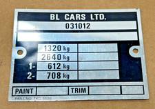 Triumph TR7 TR8 ** VIN PLATE - NEW ORIGINAL ** Not stamped TKC5525 BL cars