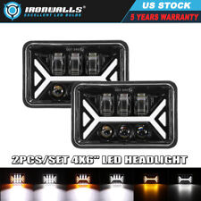 IRONWALLS Pair 4x6'' LED Headlights Amber Turn Signal Light White DRL Car Truck
