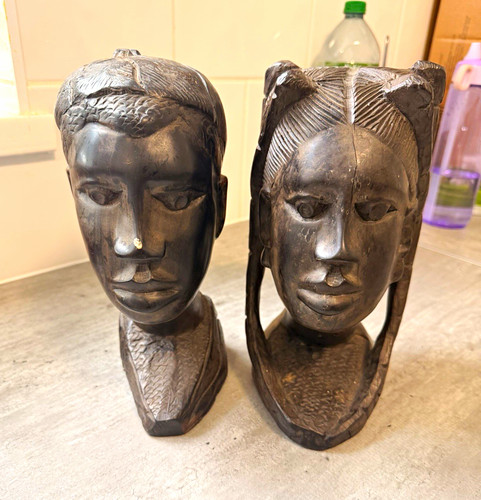 Pair black carved - pair, wooden