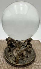 VINTAGE 3" CRYSTAL BALL COLLECTIBLE WITH Brass Cherub Stand - 5 Inches Tall