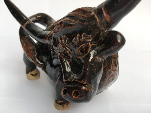 Vintage handmade ceramic bull - vintage,