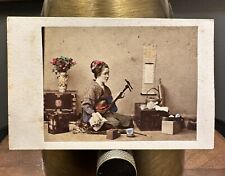 Japan Antique CDV Photo Japanese Geisha Woman Playing SHAMISEN 1860s