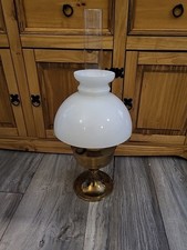 VINTAGE BRASS 23 ALADDIN SINGLE BURNER OIL LAMP & GLASS CHIMNEY & WHITE SHADE