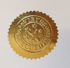 30 x Gold Foil Seal Stickers Embossed Certificates Wafer Thin 50mm Labels VIRTUS