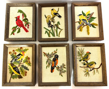 Lot of 6 VTG Framed Needlework Embroidery Crewel Birds Foliage 6x8