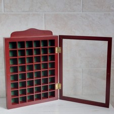Vtg Thimble Wall Cabinet Display Curio Shelving Wood Glass Door Holds 48 WEAR