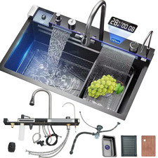 LED Inset Kitchen Sink Set Stainless Steel Single Bowl with Mixer Tap Waste Kits