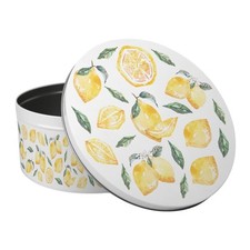 Lemons Large Cake Tin - Fruits & Flowers Round Metal Storage Baking Gifts