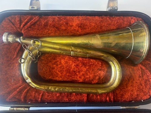 Vintage brass bugle case - bugle,