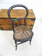 Antique 1880s Mother of Pearl side cane Bedroom chair Napoleon ebonised bergere
