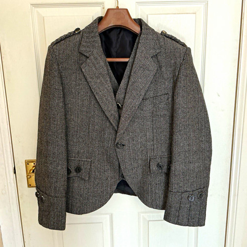 Men grey tweed kilt jacket - kilt,