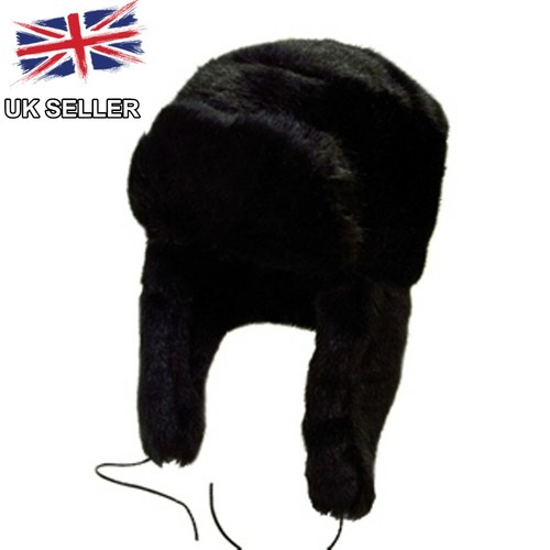 Black trapper hat - faux, fur