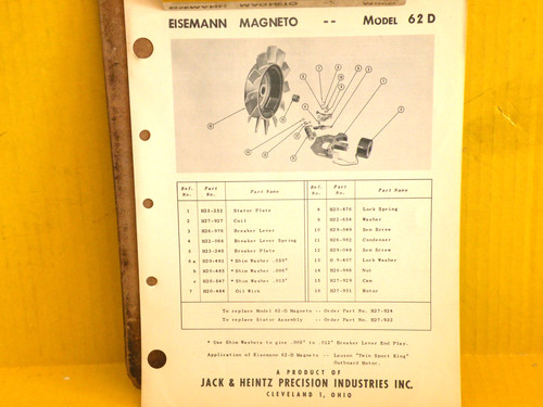 Eisemann magneto part - eisemann, 62-d