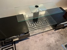 TV Stand Glass Entertainment Centre Black High Gloss Drawers Glass Shelves 