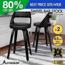 ALFORDSON 2x Swivel Bar Stools Eden Kitchen Wooden Dining Chair ALL BLACK