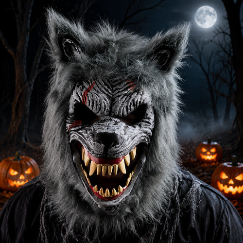 Moving jaw werewolf mask - moving, adult