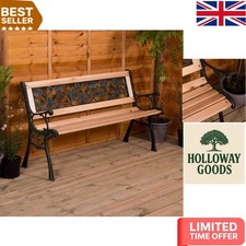 Durable Natural Wood & Cast Iron Garden Bench - 3-Seater for Relaxation