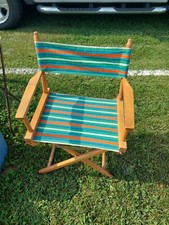 Vintage Folding Directors Chair Canvas Wooden Frame Captains Chair Color Fabric