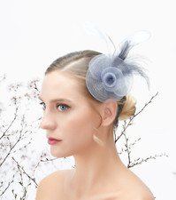 Silver Gray Feather Wedding Fascinator Woman Headpiece Child Girl Kid Tea Party