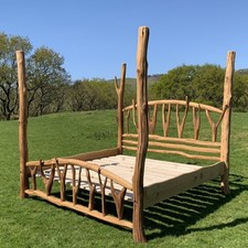 Rustic four poster bed frame - bed,