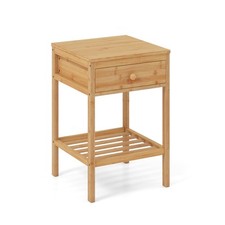 Multifunctional Couch End Table Bamboo Nightstand-Natural