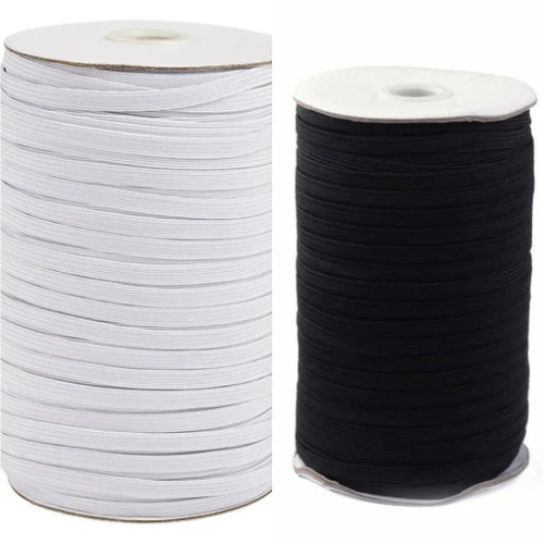 Flat elastic cord white black - flat,