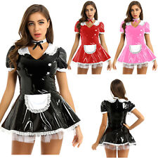 Sexy Women's French Maid Fancy Dress PVC Leather Uniform Cosplay Costume Outfit