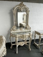 Handcrafted Classic French Style Console Table & Mirror Cream And Gold