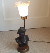 Spelter Lady Bust Lamp Speckled Glass Flower Glass Shade Lamp 2.6kg Vintage