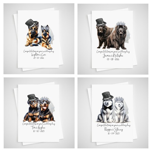 Dog wedding card personalised - wedding,