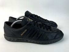 Adidas Hamburg  Mens Trainers Triple Black Leather Sneakers UK Size 10