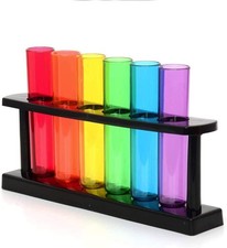 Test Tube Shooters Set of 6 with Stand Colourful Plastic Shot Glasses Neon