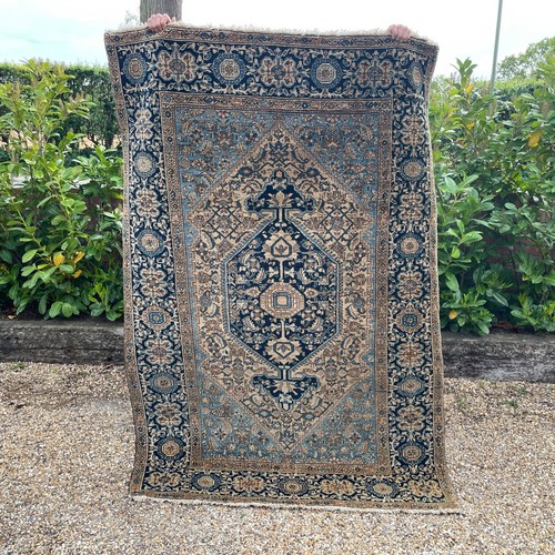 Blue wool area rug - wool, antique
