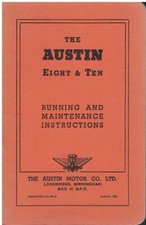 AUSTIN EIGHT & TEN SALOON 1939-48 ORIG OWNERS INSTRUCTION & MAINTENANCE HANDBOOK