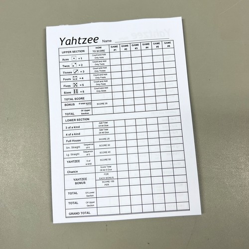 Yahtzee score sheets 384 games - yahtzee,