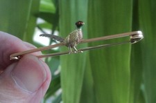 Vintage 15ct Gold + Platinum Enamel PHEASANT Brooch c.1910 Shooting / Hunting