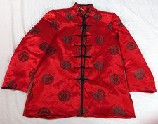 Asian Opera Jacket Mandarin Collar Coat Glowing Red Satin Frog Closure sz Small
