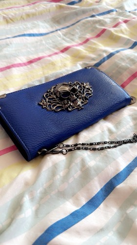Metal skull chain long purse - metal,