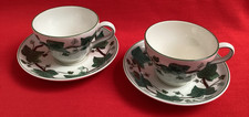 2 X VINTAGE WEDGWOOD~ NAPOLEON IVY - GREEN TRIM ~ TEA CUPS & SAUCERS